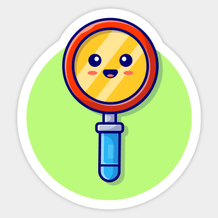 Cute Magnifying Glass Cartoon Vector Icon Illustration Sticker